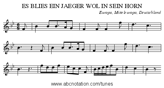 ES BLIES EIN JAEGER WOL IN SEIN HORN - staff notation