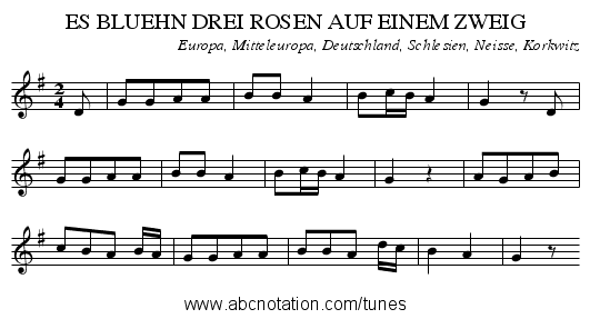 ES BLUEHN DREI ROSEN AUF EINEM ZWEIG - staff notation