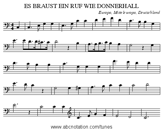 ES BRAUST EIN RUF WIE DONNERHALL - staff notation