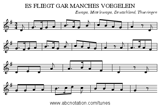 ES FLIEGT GAR MANCHES VOEGELEIN - staff notation
