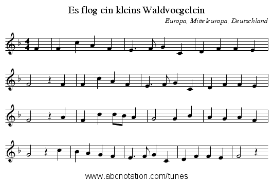 Es flog ein kleins Waldvoegelein - staff notation