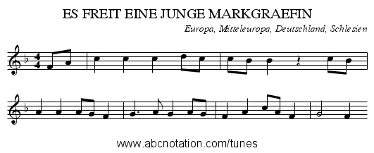 ES FREIT EINE JUNGE MARKGRAEFIN - staff notation