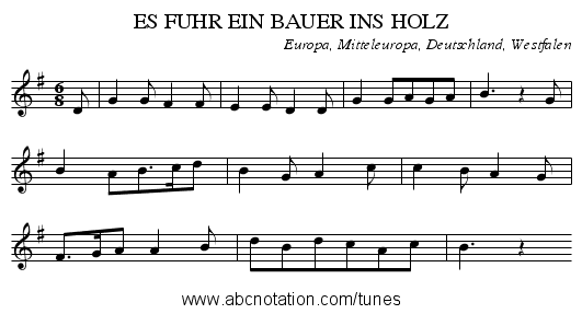 ES FUHR EIN BAUER INS HOLZ - staff notation