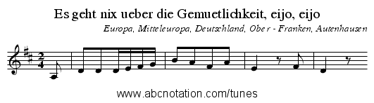 Es geht nix ueber die Gemuetlichkeit, eijo, eijo - staff notation