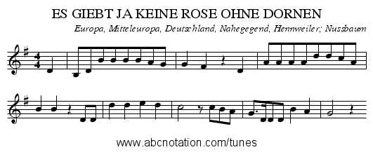 ES GIEBT JA KEINE ROSE OHNE DORNEN - staff notation