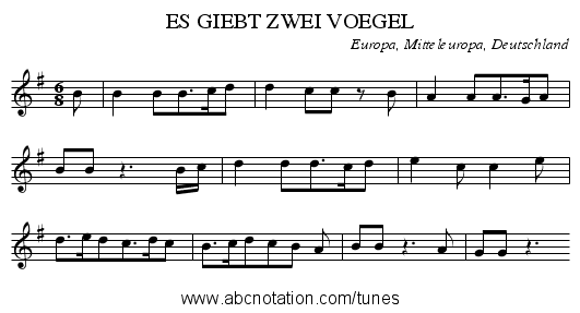 ES GIEBT ZWEI VOEGEL - staff notation