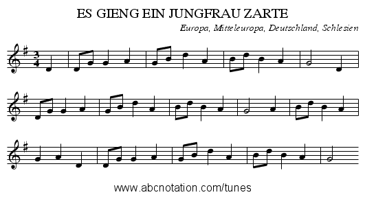 ES GIENG EIN JUNGFRAU ZARTE - staff notation