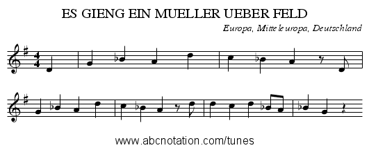 ES GIENG EIN MUELLER UEBER FELD - staff notation