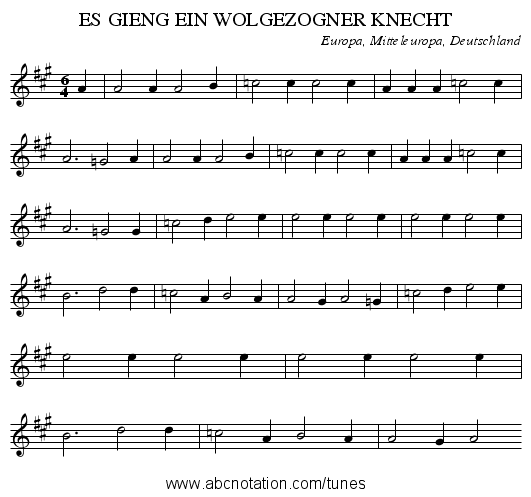 ES GIENG EIN WOLGEZOGNER KNECHT - staff notation