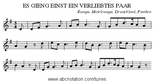 ES GIENG EINST EIN VERLIEBTES PAAR - staff notation