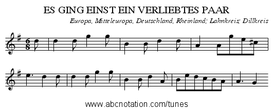 ES GING EINST EIN VERLIEBTES PAAR - staff notation