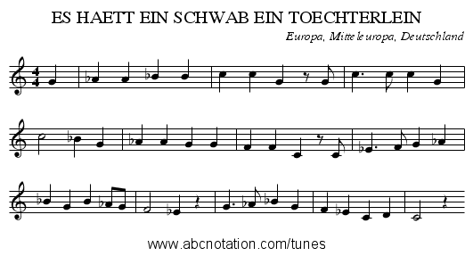 ES HAETT EIN SCHWAB EIN TOECHTERLEIN - staff notation