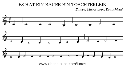 ES HAT EIN BAUER EIN TOECHTERLEIN - staff notation