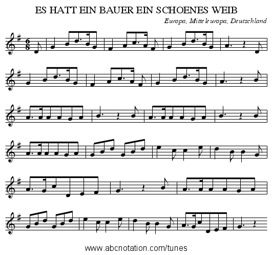 ES HATT EIN BAUER EIN SCHOENES WEIB - staff notation