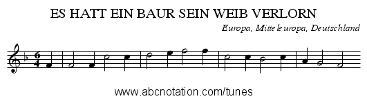 ES HATT EIN BAUR SEIN WEIB VERLORN - staff notation
