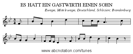 ES HATT EIN GASTWIRTH EINEN SOHN - staff notation
