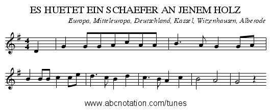 ES HUETET EIN SCHAEFER AN JENEM HOLZ - staff notation