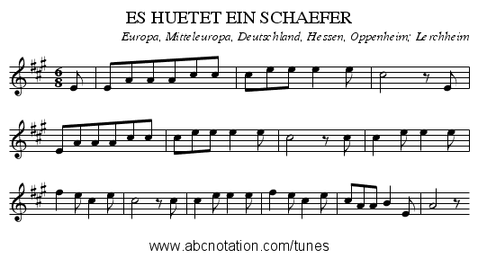 ES HUETET EIN SCHAEFER - staff notation