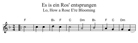 Es is ein Ros' entsprungen - staff notation