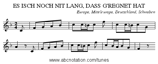ES ISCH NOCH NIT LANG, DASS G'REGNET HAT - staff notation