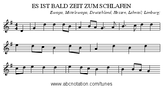 ES IST BALD ZEIT ZUM SCHLAFEN - staff notation