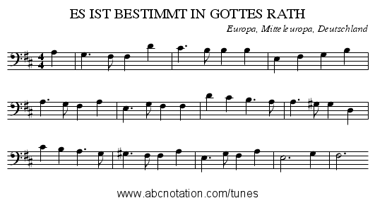 ES IST BESTIMMT IN GOTTES RATH - staff notation