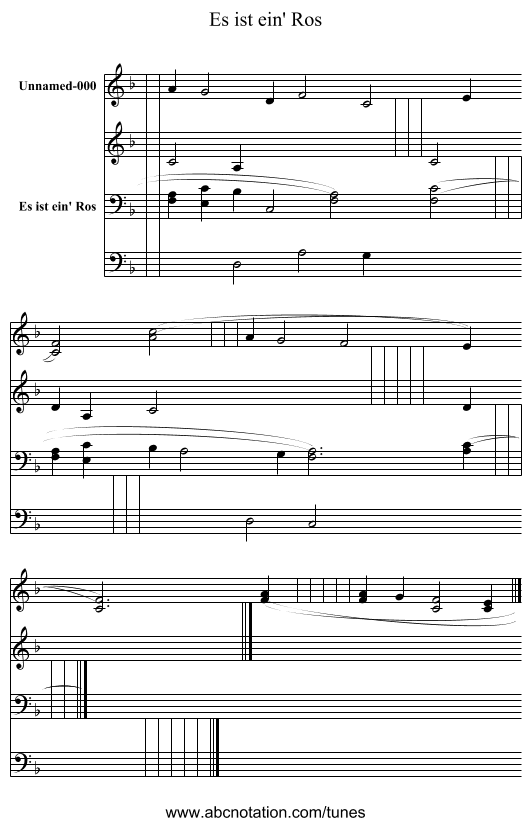 Es ist ein' Ros - staff notation