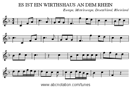 ES IST EIN WIRTHSHAUS AN DEM RHEIN - staff notation
