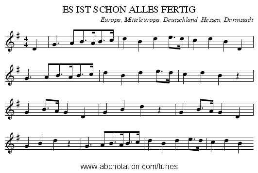 ES IST SCHON ALLES FERTIG - staff notation