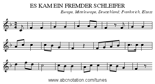 ES KAM EIN FREMDER SCHLEIFER - staff notation