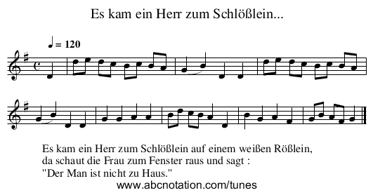 Es kam ein Herr zum Schlößlein... - staff notation