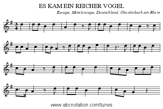 ES KAM EIN REICHER VOGEL - staff notation