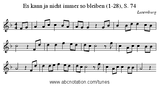 Es kann ja nicht immer so bleiben (1-28), S. 74 - staff notation