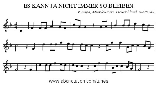 ES KANN JA NICHT IMMER SO BLEIBEN - staff notation