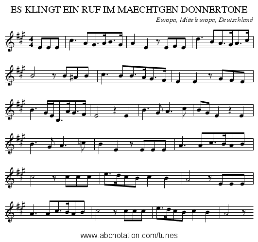 ES KLINGT EIN RUF IM MAECHTGEN DONNERTONE - staff notation