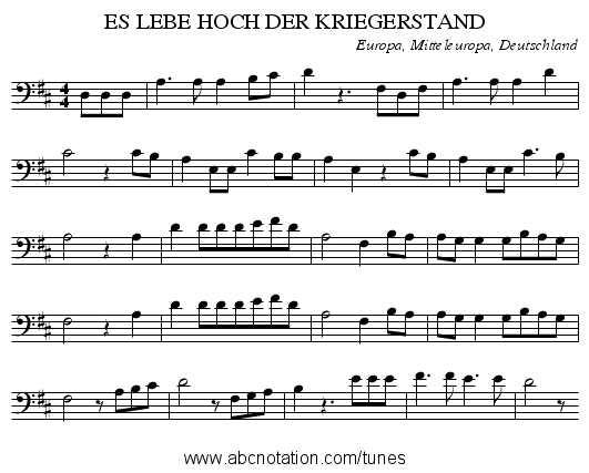 ES LEBE HOCH DER KRIEGERSTAND - staff notation