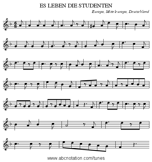 ES LEBEN DIE STUDENTEN - staff notation