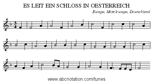 ES LEIT EIN SCHLOSS IN OESTERREICH - staff notation