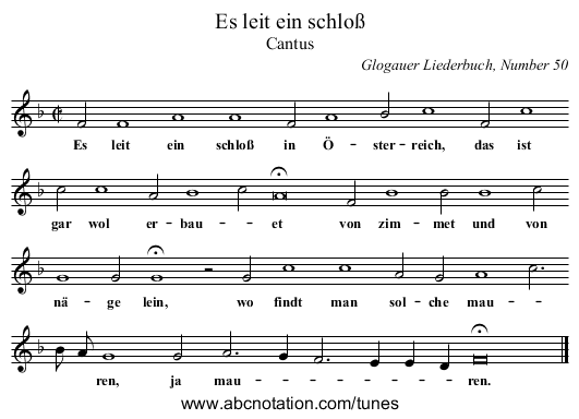 Es leit ein schloß - staff notation
