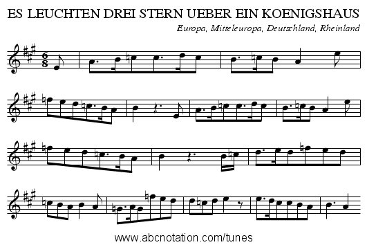 ES LEUCHTEN DREI STERN UEBER EIN KOENIGSHAUS - staff notation