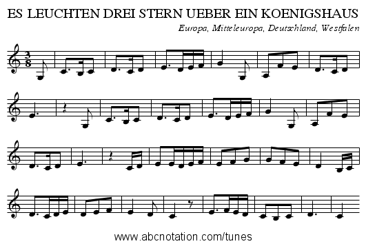 ES LEUCHTEN DREI STERN UEBER EIN KOENIGSHAUS - staff notation