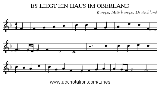 ES LIEGT EIN HAUS IM OBERLAND - staff notation