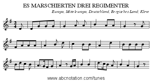 ES MARSCHIERTEN DREI REGIMENTER - staff notation