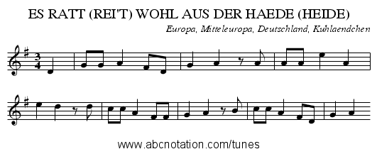 ES RATT (REI'T) WOHL AUS DER HAEDE (HEIDE) - staff notation