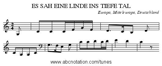 ES SAH EINE LINDE INS TIEFE TAL - staff notation