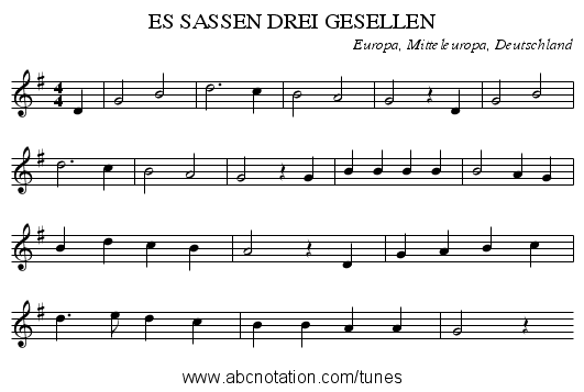 ES SASSEN DREI GESELLEN - staff notation