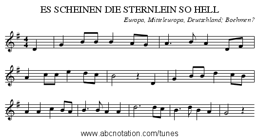 ES SCHEINEN DIE STERNLEIN SO HELL - staff notation