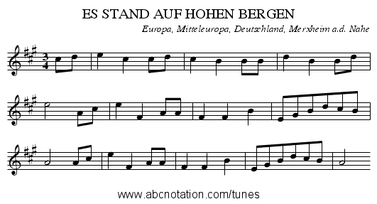 ES STAND AUF HOHEN BERGEN - staff notation
