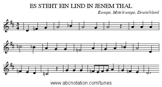 ES STEHT EIN LIND IN JENEM THAL - staff notation