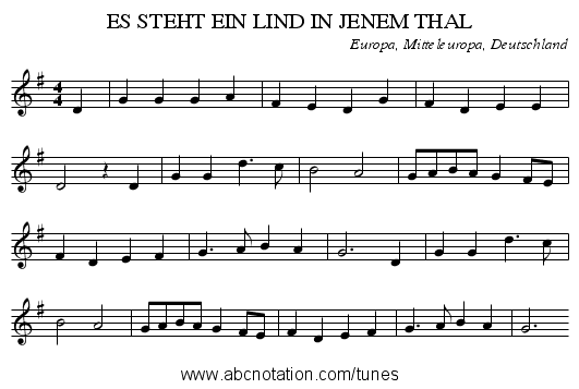 ES STEHT EIN LIND IN JENEM THAL - staff notation